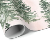 Sage Green & Pink Pine Trees Pattern ラッピングペーパー (ロールコーナー)