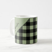 Sage Green Plaidモダンチェックパターン名 コーヒーマグカップ (正面左)