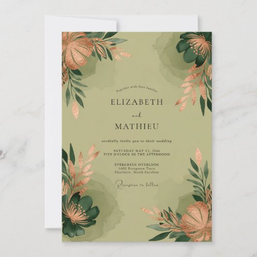 Sage Green Poetic Botanical Wedding 招待状 (正面)