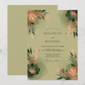 Sage Green Poetic Botanical Wedding 招待状 (正面/裏面)