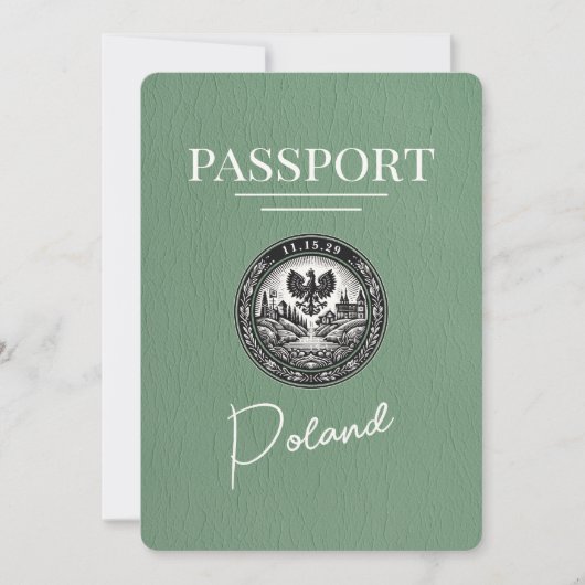 Sage Green Poland Passport日付の保存 セーブザデート (正面)