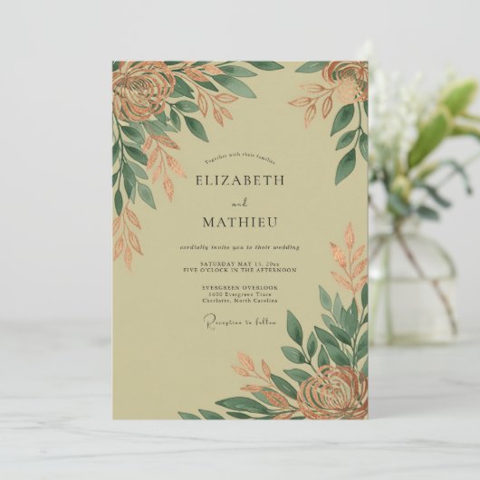 Sage Green Polished Rustic Wedding 招待状 (スタンド正面)