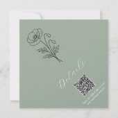 Sage Green Poppies Details QR code Card 招待状 (正面)