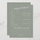 Sage Green Predictions Baby Shower Game Card 招待状 (正面/裏面)