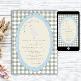 Sage Green Preppy Silly Little Goose Baby Shower  招待状