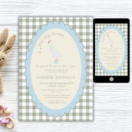 Sage Green Preppy Silly Little Goose Baby Shower  招待状