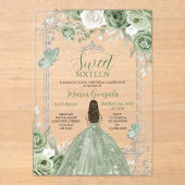 Sage Green Princess Butterfly Silver Sweet Sixteen アクリル招待状 (正面)