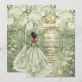 Sage Green Princess & Frog Fairytale Quinceañera  招待状 (正面/裏面)