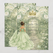 Sage Green Princess & Frog Fairytale Quinceañera  招待状 (正面/裏面)