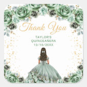 Sage Green Princess Quinceañera Thank You スクエアシール (正面)