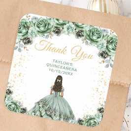 Sage Green Princess Quinceañera Thank You スクエアシール