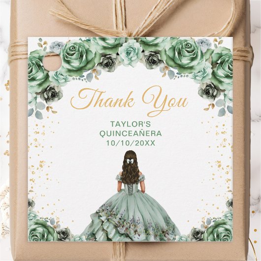 Sage Green Princess Quinceañera Thank You フェイバータグ