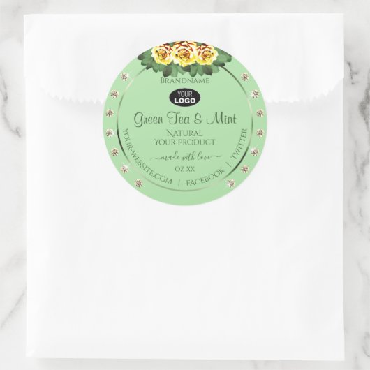 Sage Green Product Labelsイエローローズジュエリーロゴ ラウンドシール (バッグ)