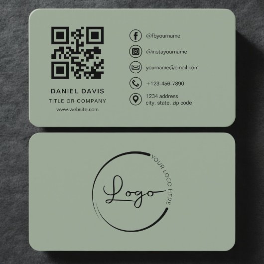 Sage Green Professional Logo QR Code  名刺