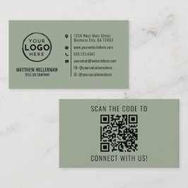 Sage Green Professional Minimalist QR Code Logo 名刺