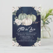 Sage Green Pumpkin Floral Navy Blue Bridal Shower 招待状 (スタンド正面)