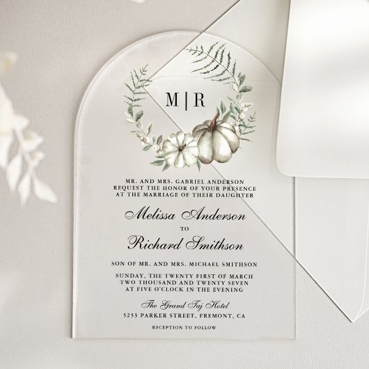 Sage Green Pumpkin Wreath Wedding アクリル招待状