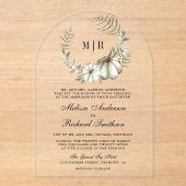 Sage Green Pumpkin Wreath Wedding アクリル招待状 (正面)