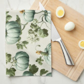 Sage Green Pumpkins & Autumn Florals キッチンタオル (四つ折り)