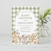 Sage Green Puppy Dog Boy Baby Shower 招待状 (スタンド正面)