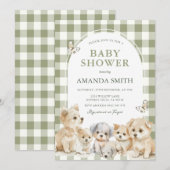 Sage Green Puppy Dog Boy Baby Shower 招待状 (正面/裏面)