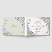 Sage Green Purple Floral Butterflies Quinceanera ゲストブック (全面)