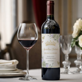 sage green purple floral gold 15歳の誕生日 ワインラベル