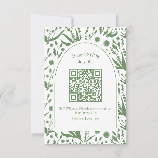 Sage Green QRクラシックコードのエレガント植物学 出欠カード (正面)