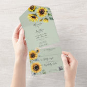Sage Green QRコードのひまわり オールインワン招待状 (貼ってはがせる)