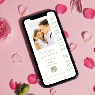 Sage Green QRコードの保存モダン結婚日 セーブザデート