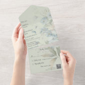 Sage Green QRコードの青いワイルドフラワー オールインワン招待状 (貼ってはがせる)