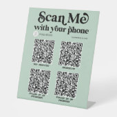 Sage Green QRコードネットワークバモダンーコード 台座サイン (正面)