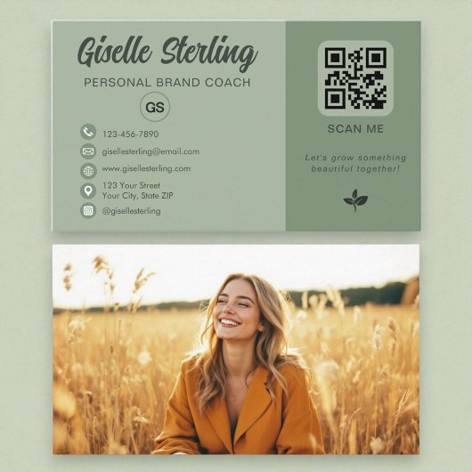 Sage Green QRコードフォトモノグラムソーシャルメディア 名刺