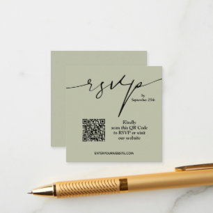 Sage Green QRコードミニマリストRSVPの結婚ウェブサイト エンクロージャーカード