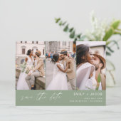 Sage Green QRコード日付を保存 – 3写真 セーブザデート (スタンド正面)