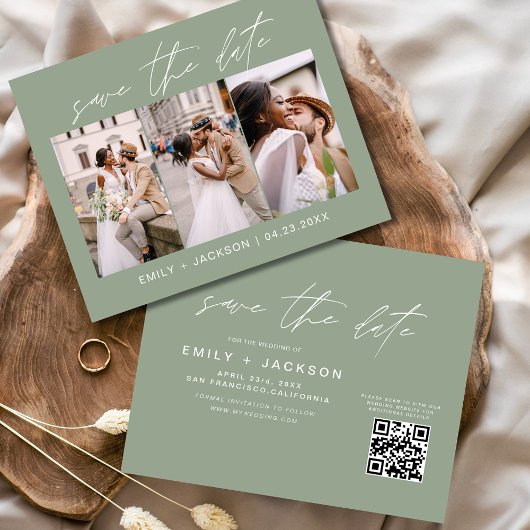 Sage Green QRコード – 日付3の写真を保存 チラシ