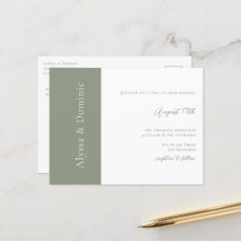 Sage Green QRコーモダンドRSVPオンライン結婚の ポストカード