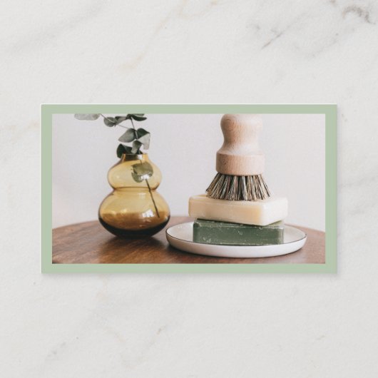 Sage Green QRコー縁どドと写真の挿入 名刺 (裏面)