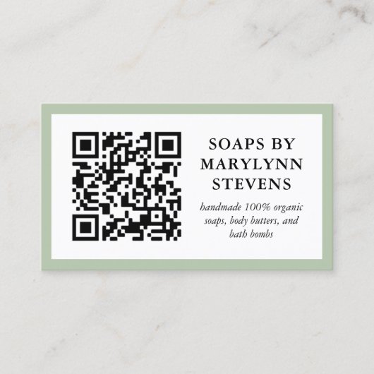 Sage Green QRコー縁どドと写真の挿入 名刺 (正面)