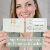 Sage green QR business logo appointment card 割引カード