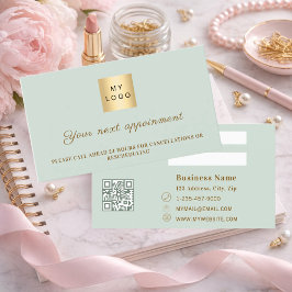 Sage green QR business logo appointment card 割引カード