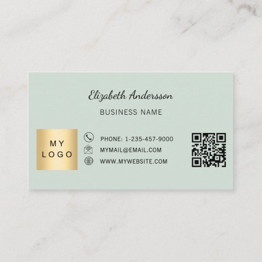 Sage green qr code business logo ロイヤリティカード (裏面)