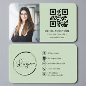 Sage Green QR Code Photo 名刺