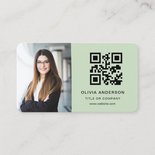 Sage Green QR Code Photo 名刺 (正面)