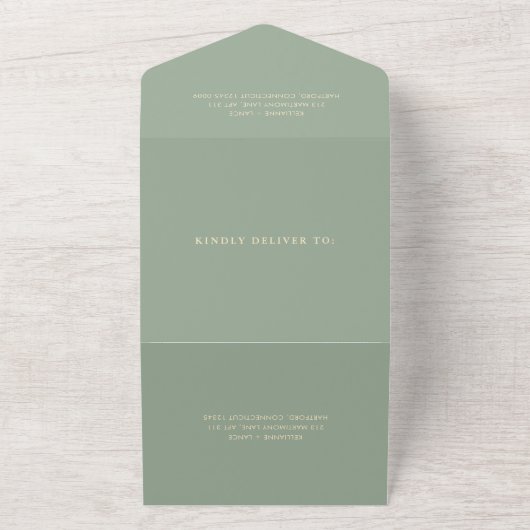 Sage Green QR Code Simple Modern Wedding オールインワン招待状 (外側)