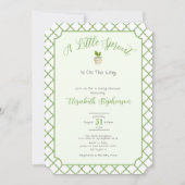 Sage Green Quatrefoil Little Sprout Baby Shower 招待状 (正面)