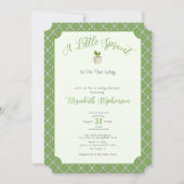 Sage Green Quatrefoil Little Sprout Baby Shower 招待状 (正面)