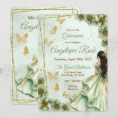 Sage green quinceanera invitation 招待状 (正面/裏面)