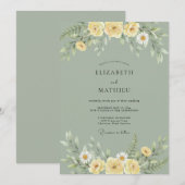 Sage Green Radiant Meadow Wedding 招待状 (正面/裏面)