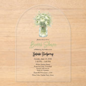 Sage Green Ranunculus Mason Jar Bridal Shower アクリル招待状 (正面)